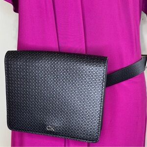 Calvin Klein Vegan Leather Micro CK LOGO Black Fanny‎ Pack Belt Bag Large